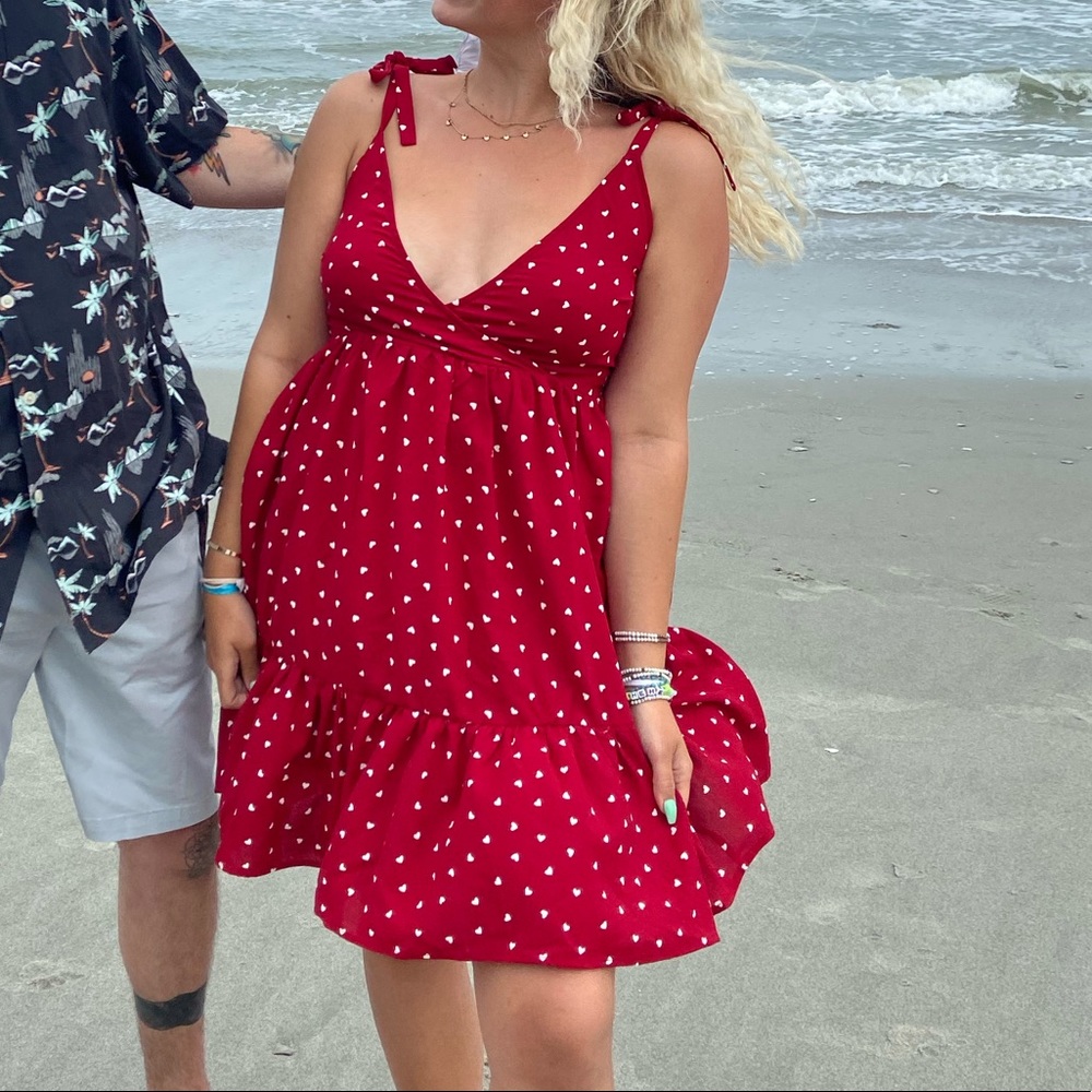 Red dress with white hearts